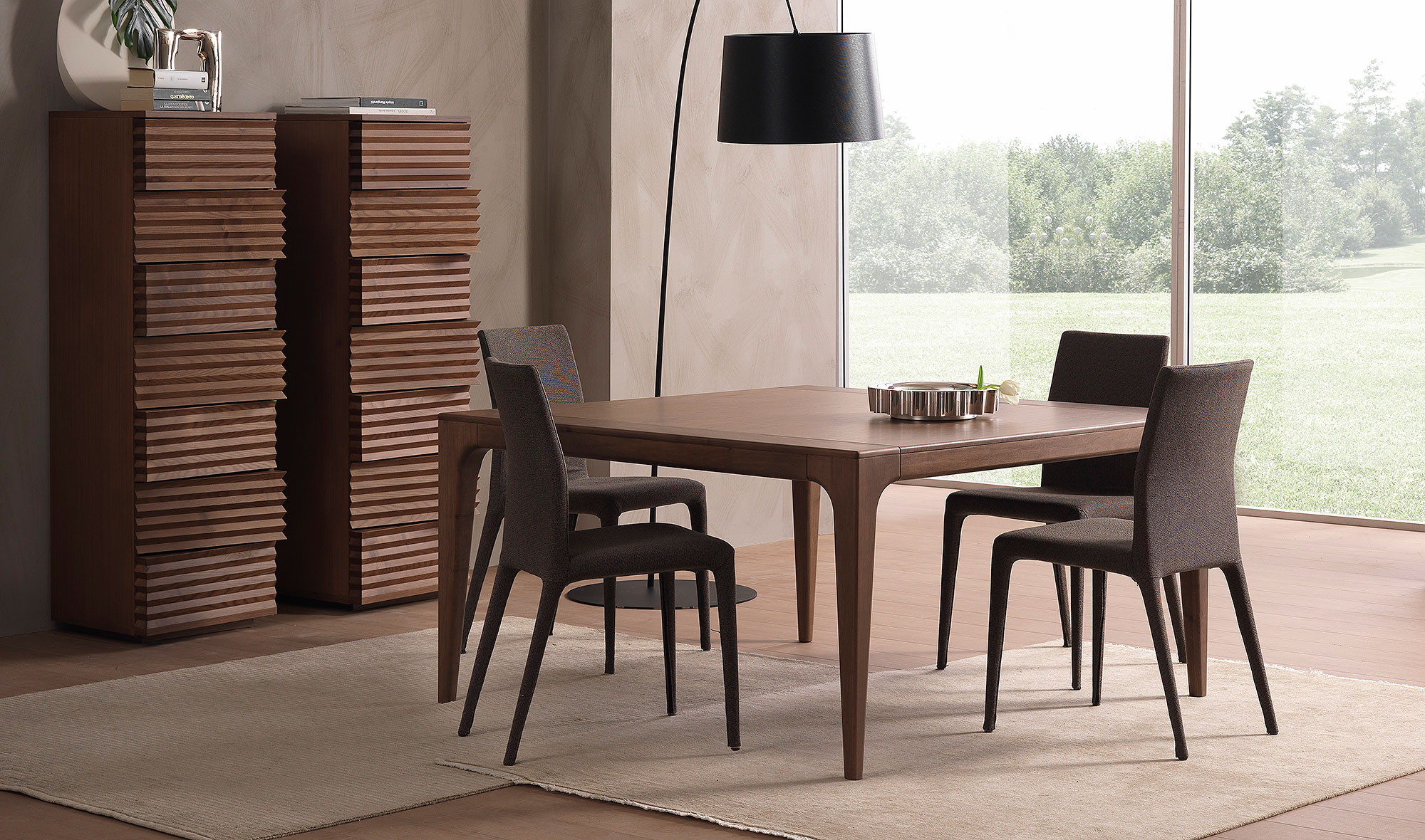 Cappellini wooden dining setting with upholstered chairs